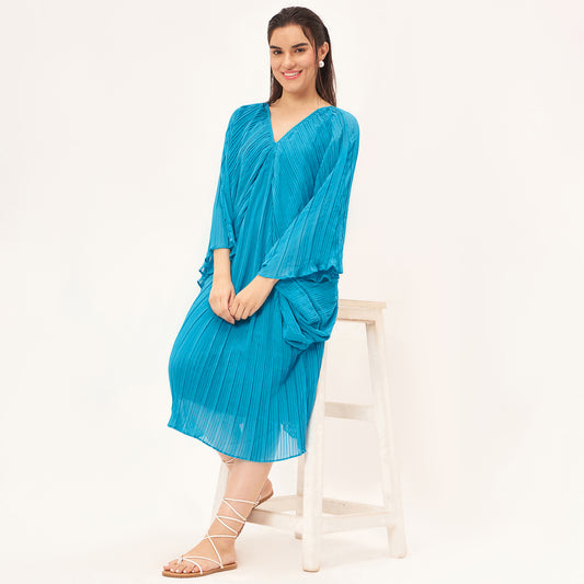 Turquoise Pleated Kaftan Dress