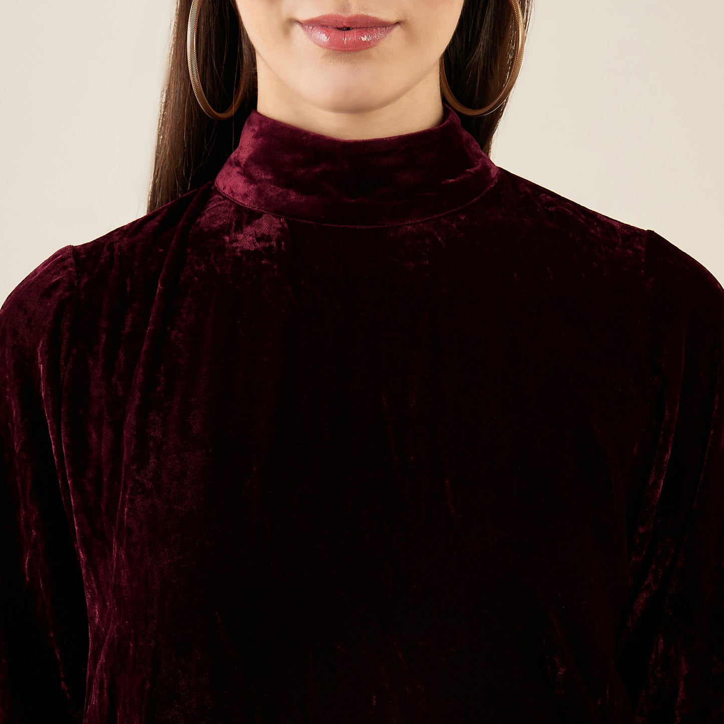 Maroon Silk Velvet Dress with Gold Sequin Border