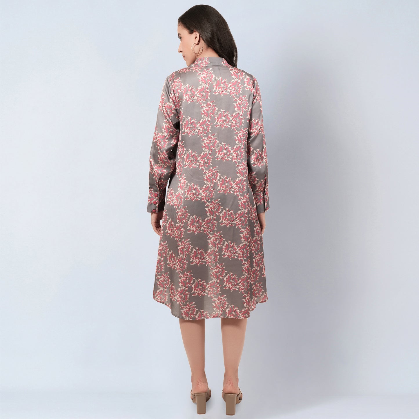 Grey and Pink Floral Hi-Low Dress