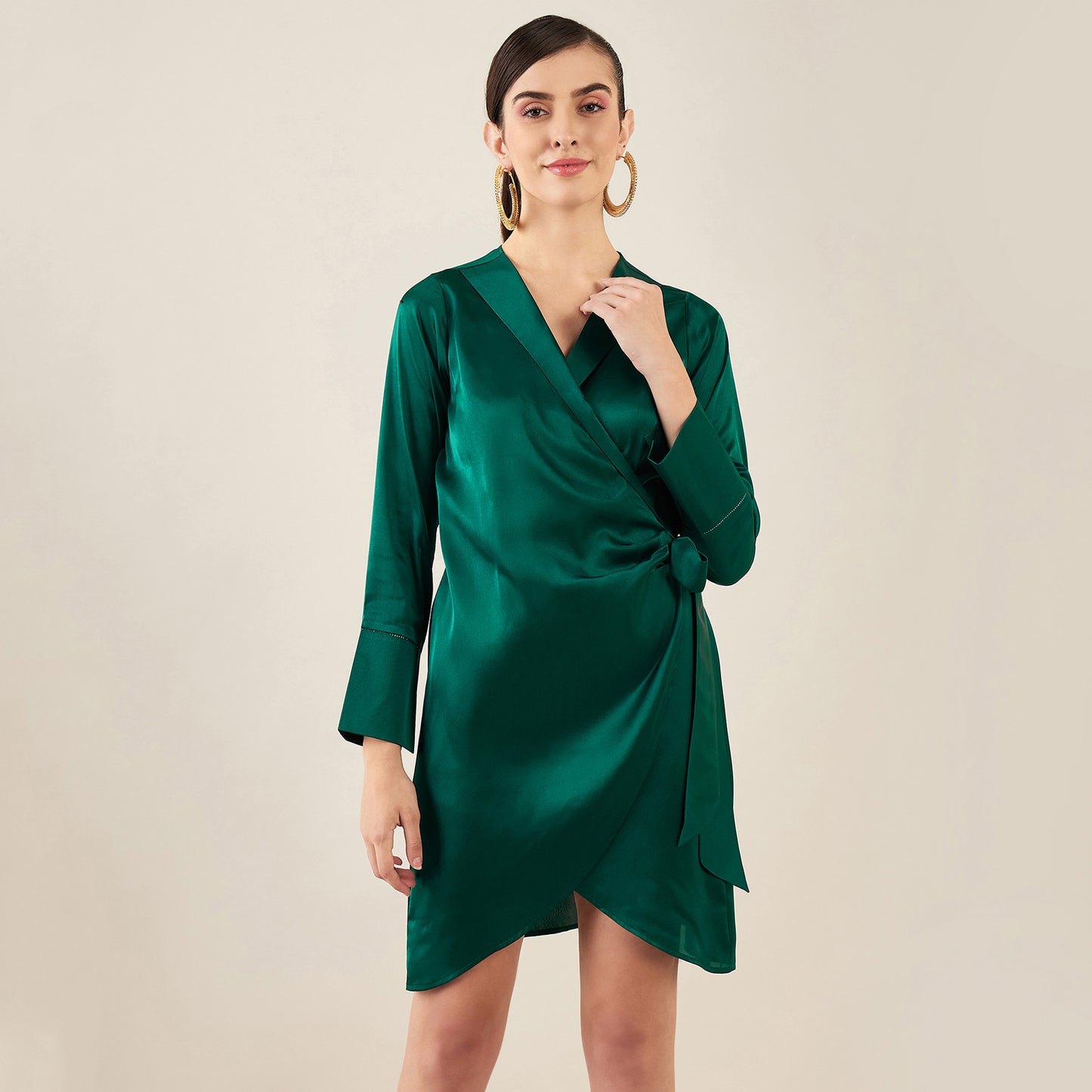 Teal Wrap Around Embellished Satin Short Dress