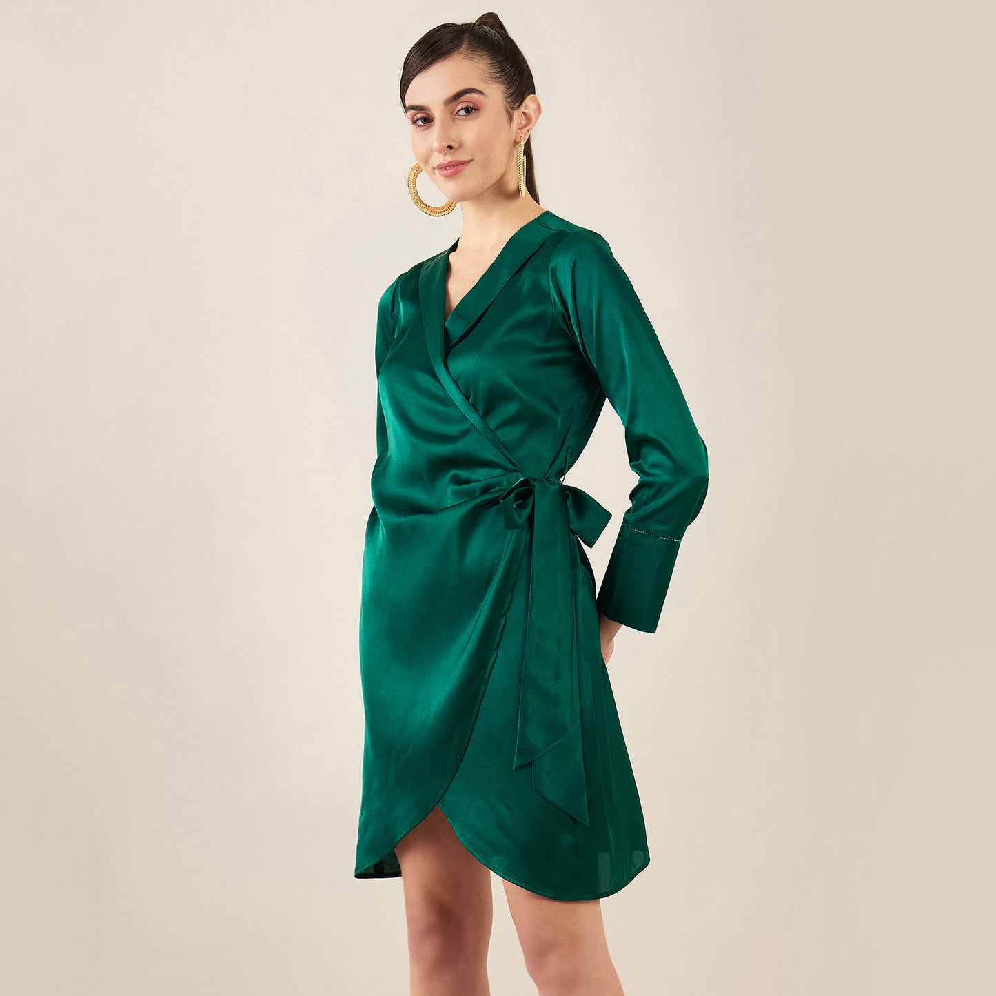 Teal Wrap Around Embellished Satin Short Dress