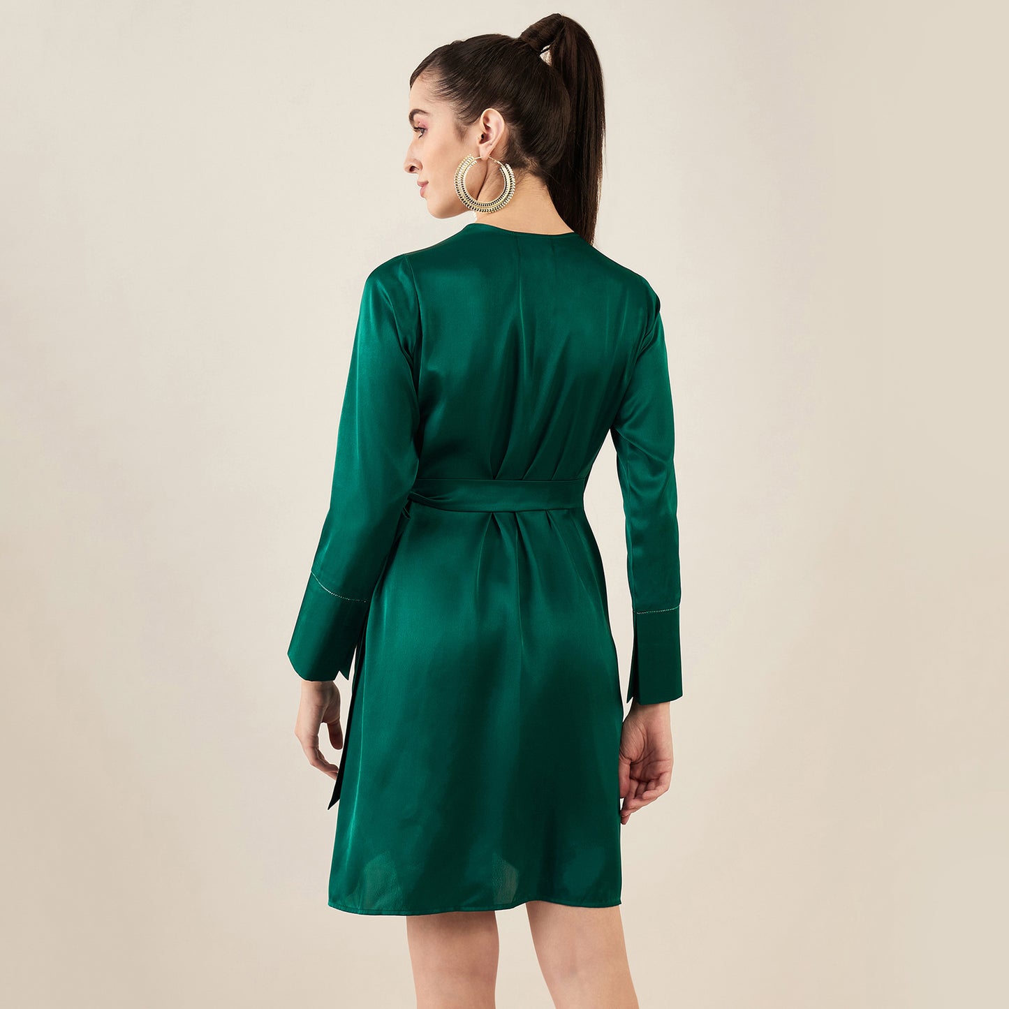 Teal Wrap Around Embellished Satin Short Dress