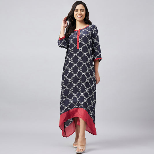 Black and Red Baroque Print Midi Kaftan Dress
