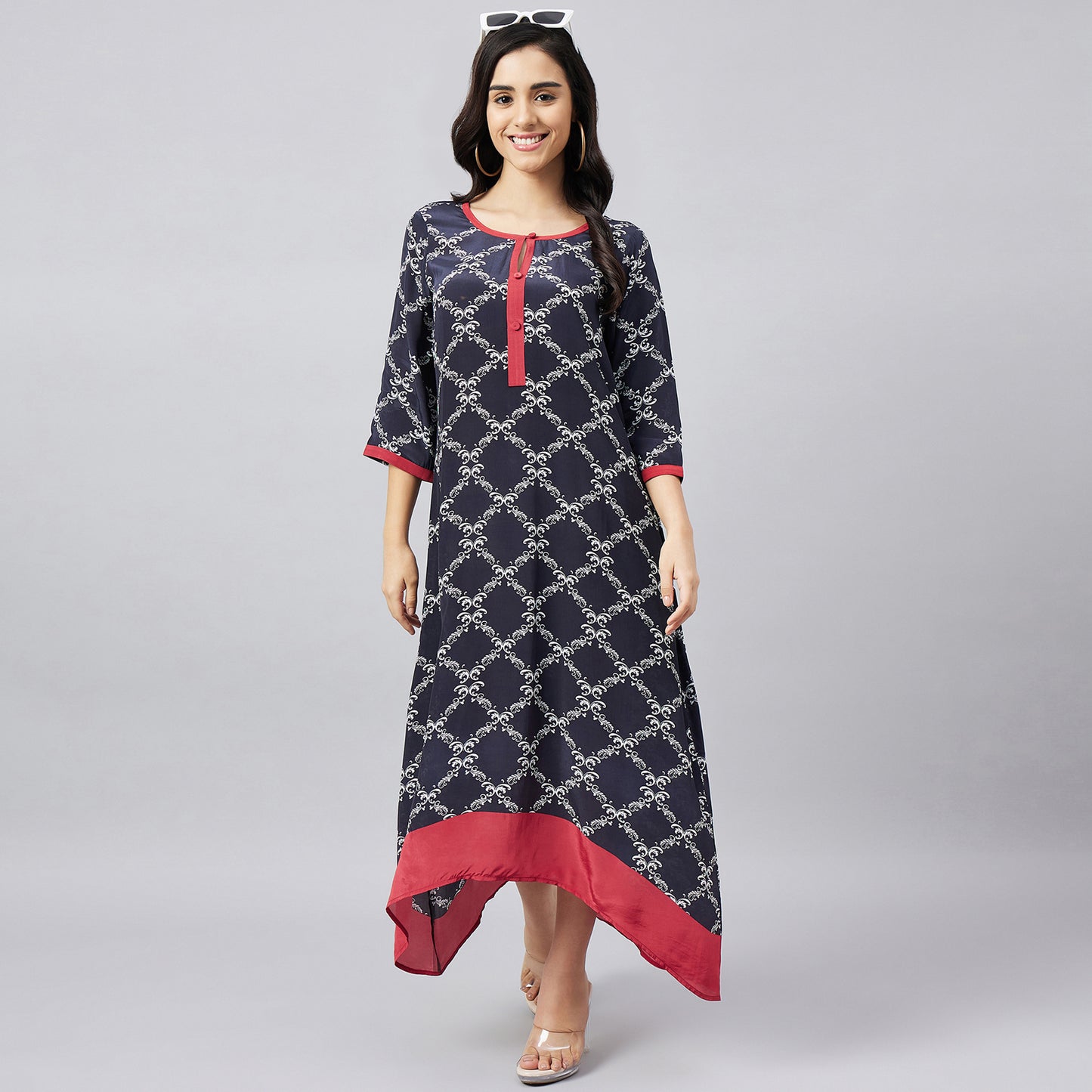 Black and Red Baroque Print Midi Kaftan Dress
