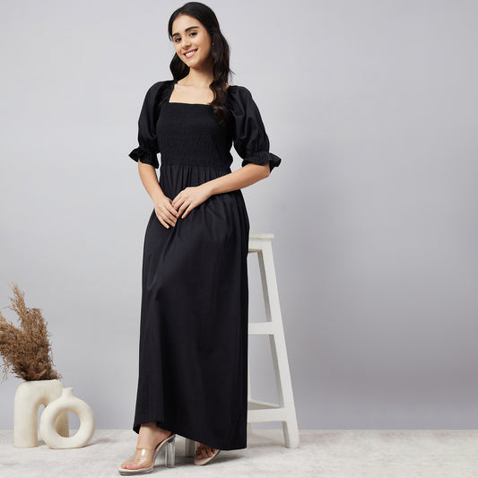 Black Smocked Maxi Dress