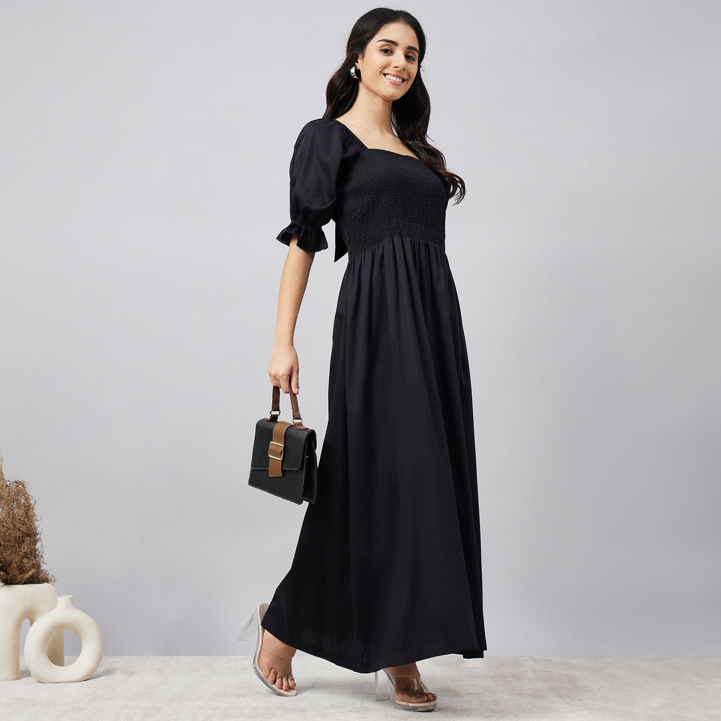 Black Smocked Maxi Dress