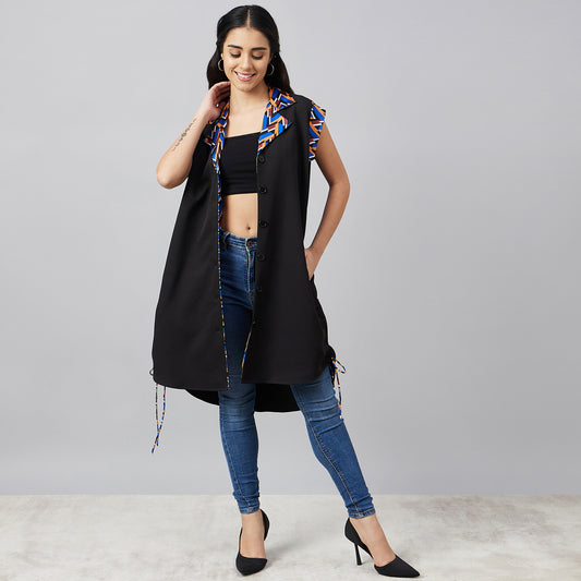 Black Geometric Print Shirt Dress with Belt