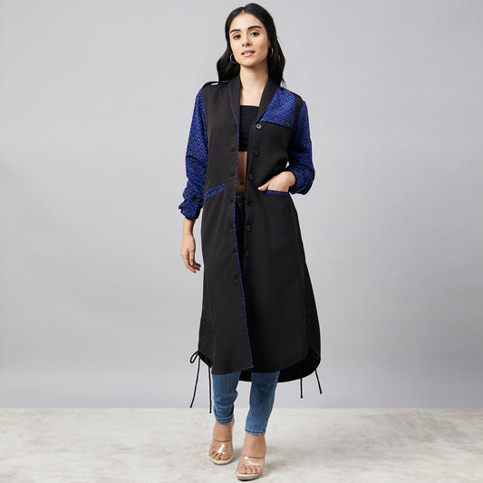 Black and Blue Houndstooth Print Shirt Dress with Belt