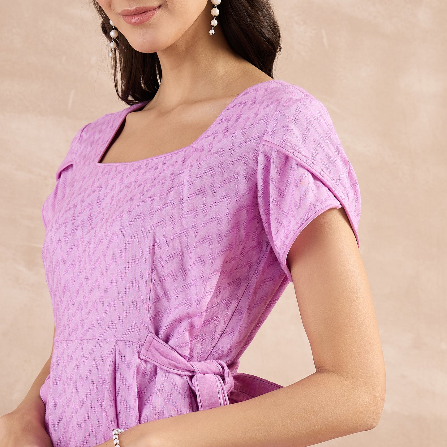 Purple Herringbone Side Strap Short Dress