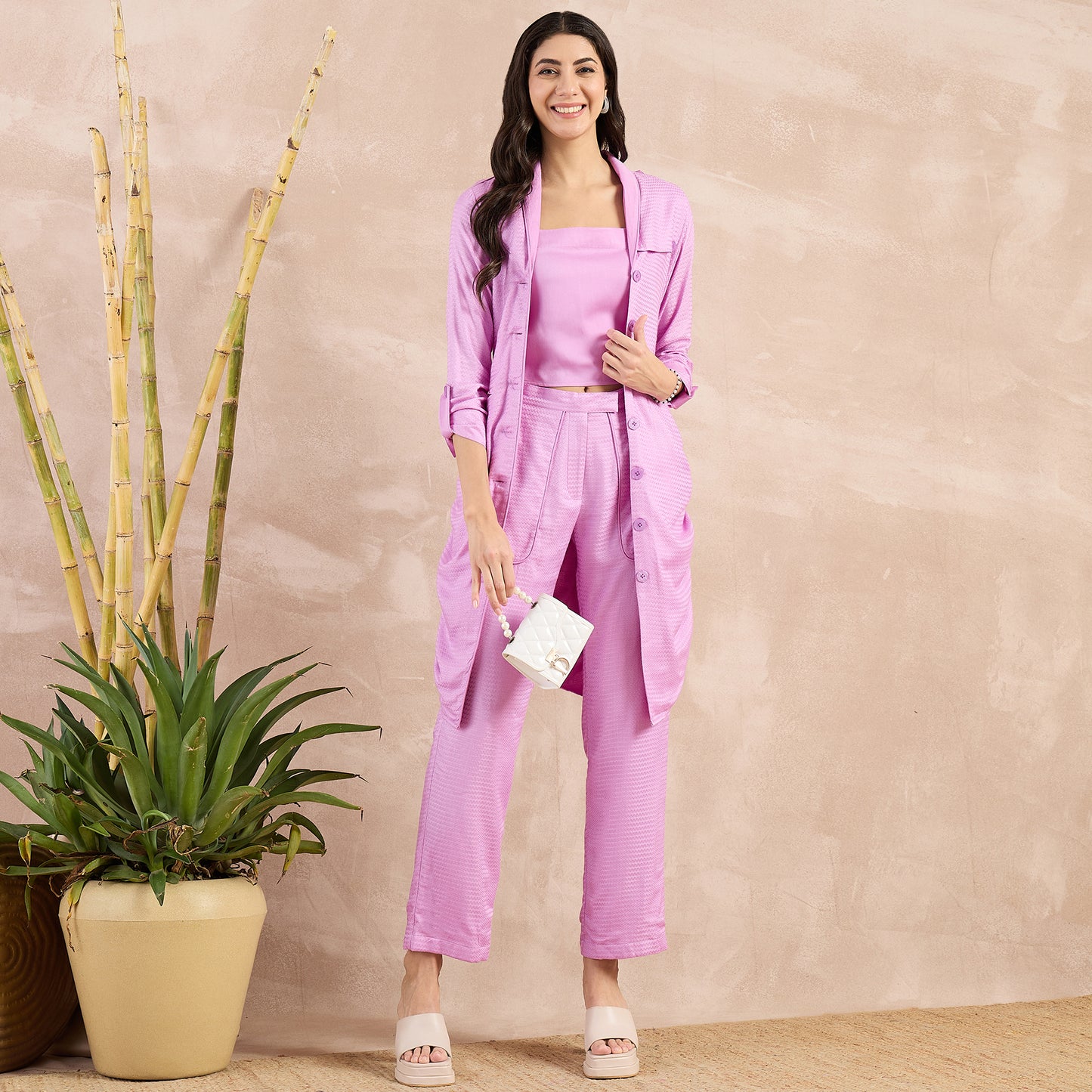 Purple Herringbone Shawl Collar Trench Dress with Belt