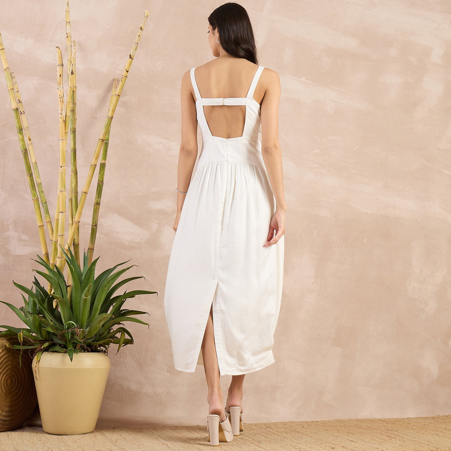 Off-White Herringbone Mid Length Dress