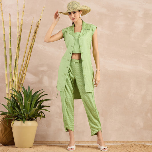 Pastel Green Herringbone Lapel Collar Trench Dress with Belt