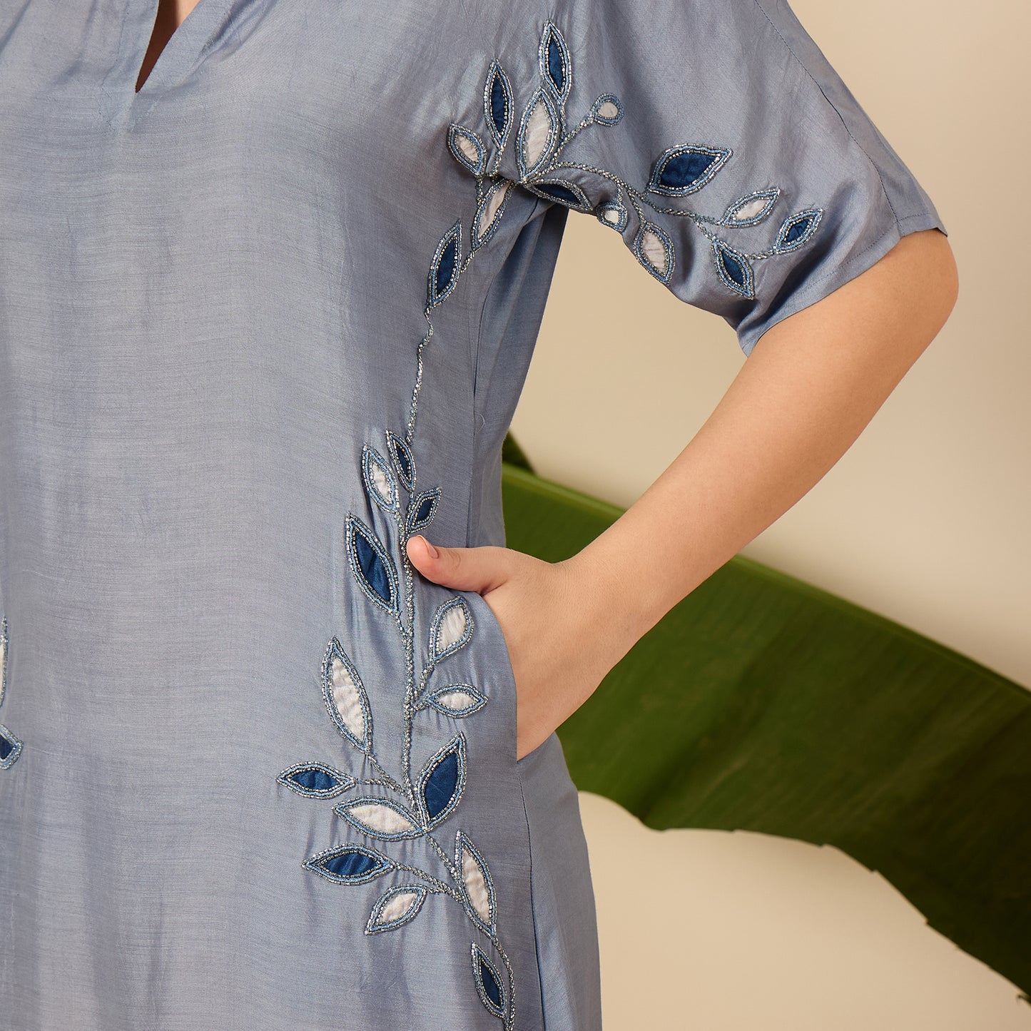 Chambray Embroidered Dress