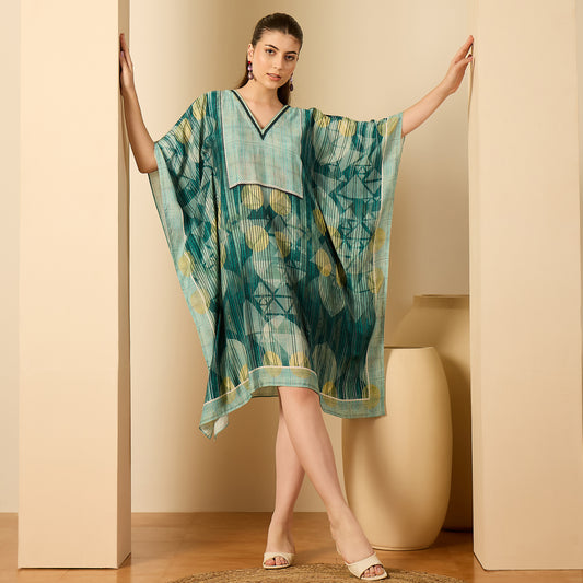 Green Aztec Crystal Yoke Kaftan Dress