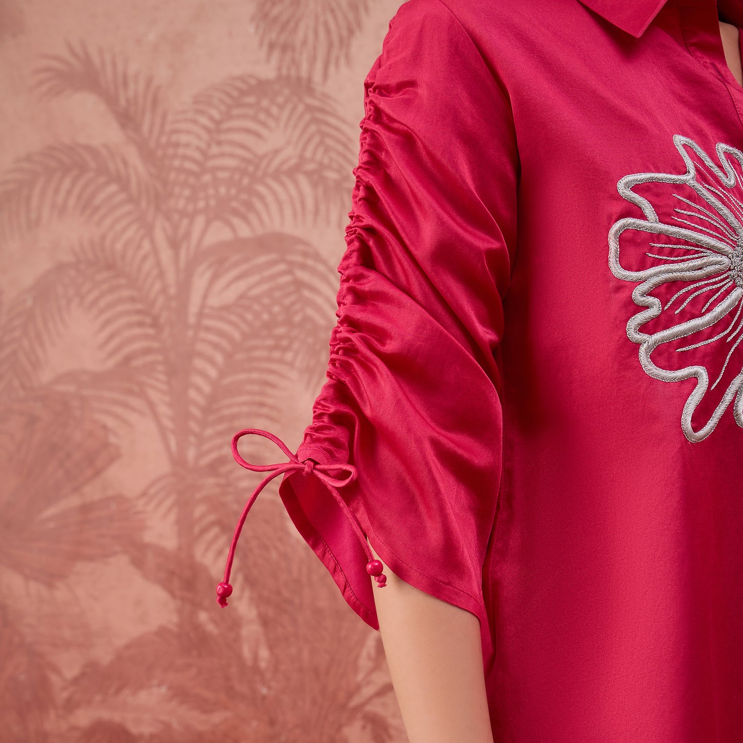 Hot Pink Hand Embroidered Corded Floral Dress