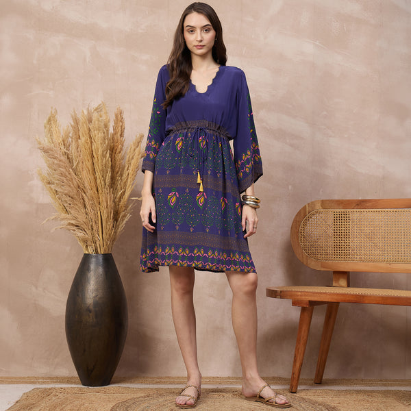 Purple Floral Print Dress for Women – Viscose Crepe | First Resort by Ramola Bachchan