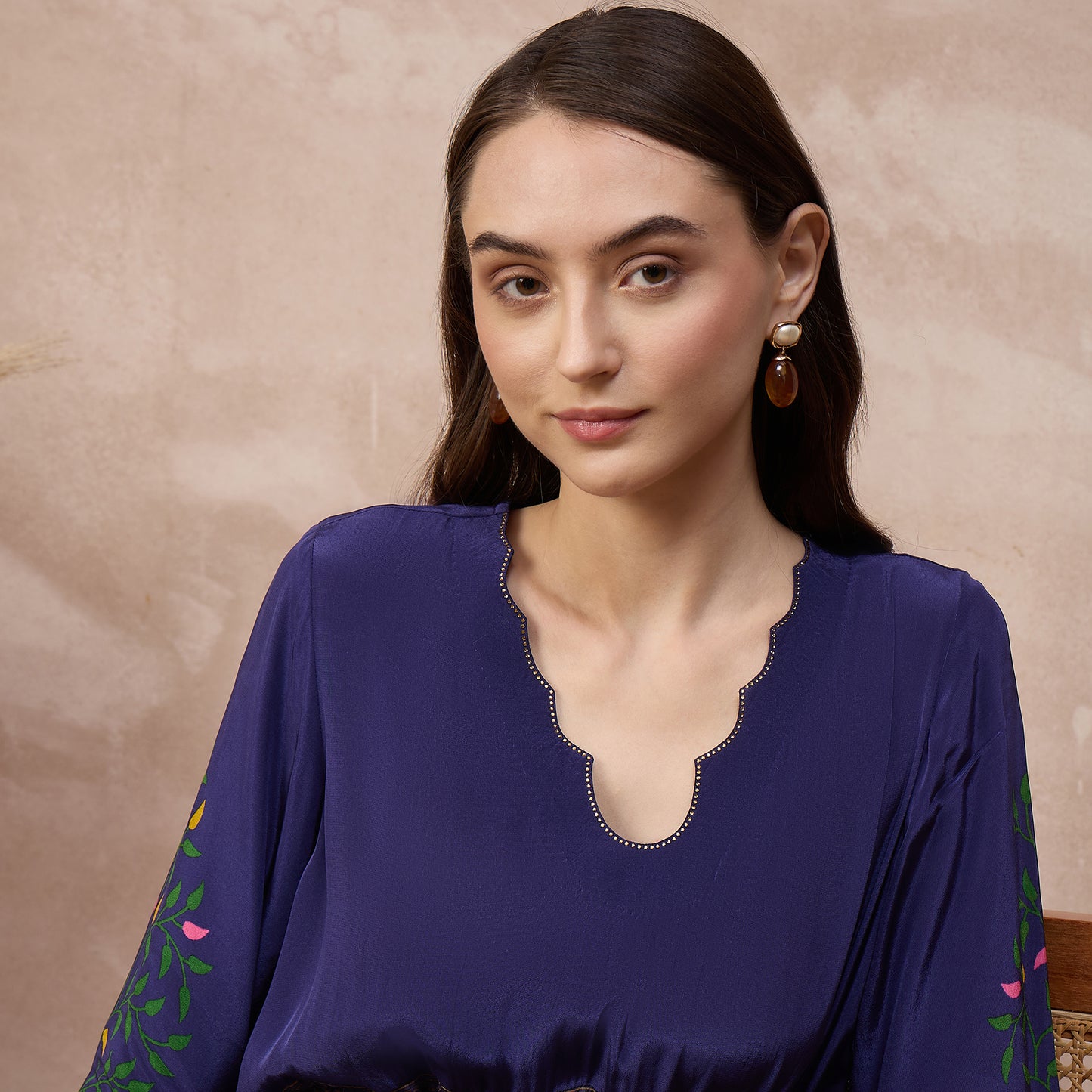 Purple Floral Print Dress for Women – Viscose Crepe – Close Up | First Resort by Ramola Bachchan
