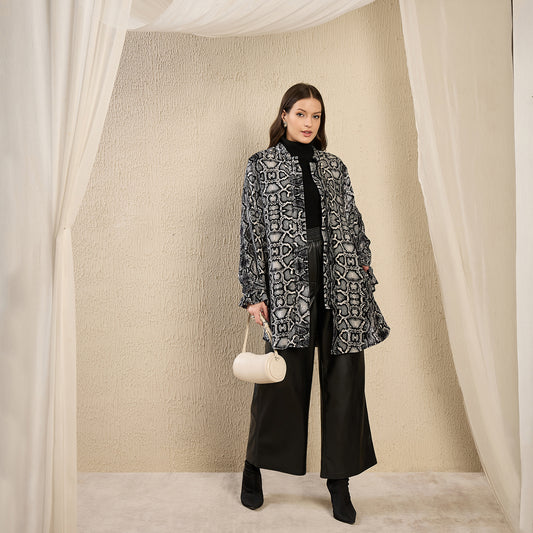 Grey Python Printed Velvet Jacket