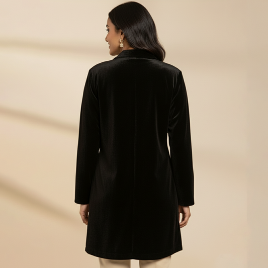 Black Twin Golden Roses Hand Embroidered Velvet Jacket