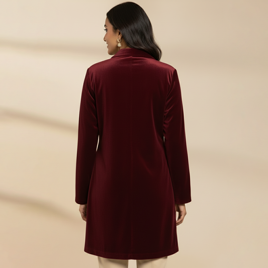 Maroon Twin Golden Roses Hand Embroidered Velvet Jacket