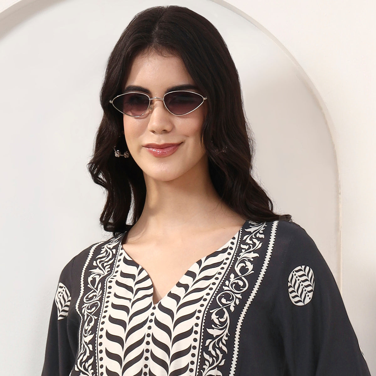 Black and White Geometric Print Jumpsuit for Women – Bamberg Muslin – Close Up | First Resort by Ramola Bachchan