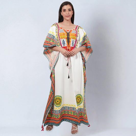 Multicoloured Tribal Full Length Kaftan