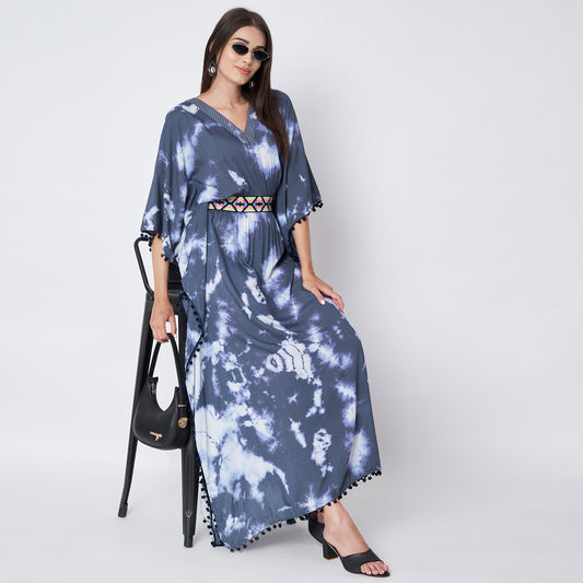 Dark Blue Tie-Dye Full Length Kaftan