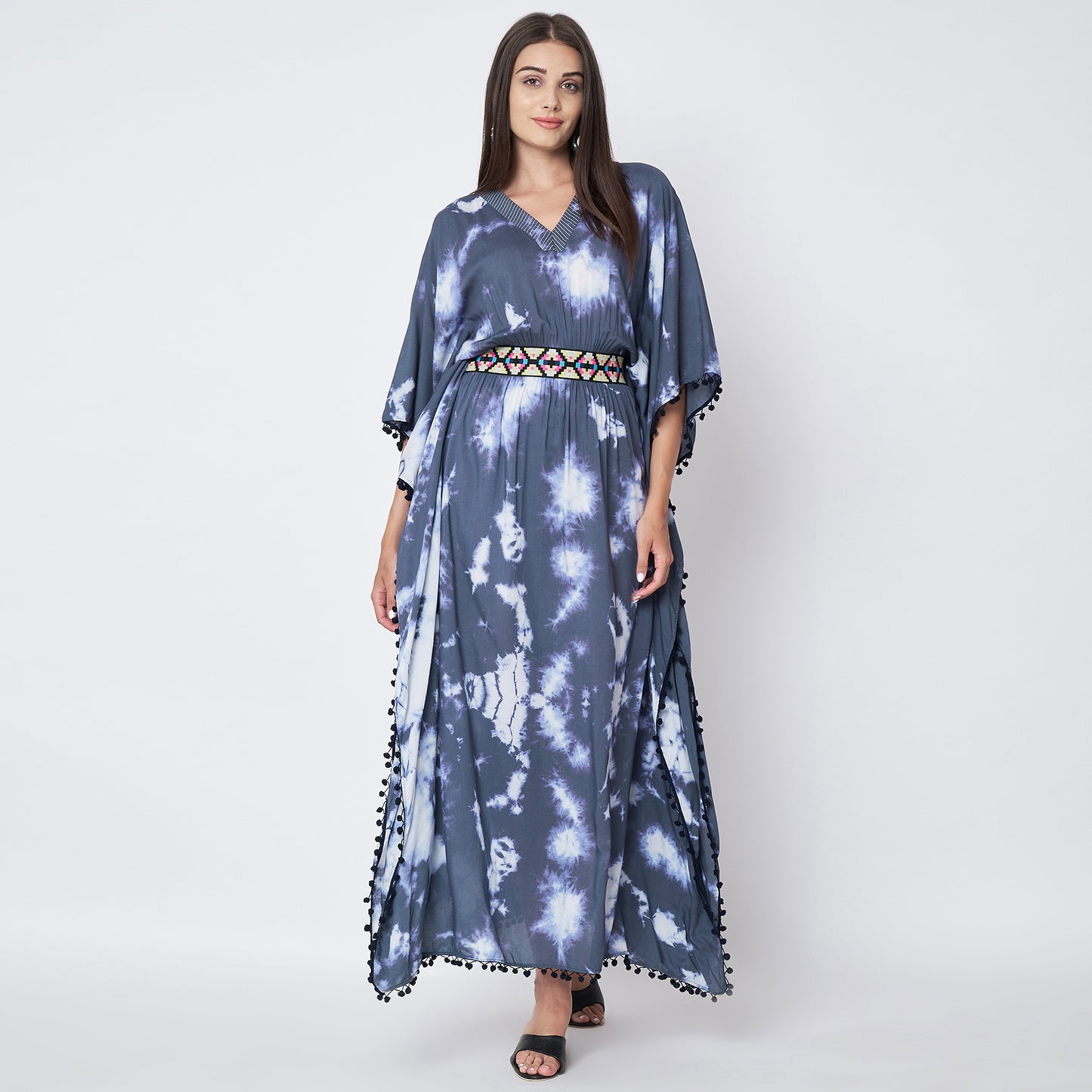 Dark Blue Tie-Dye Full Length Kaftan