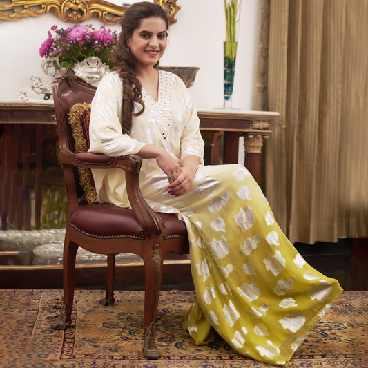 Off-White and Green Ombre Full Length Kaftan