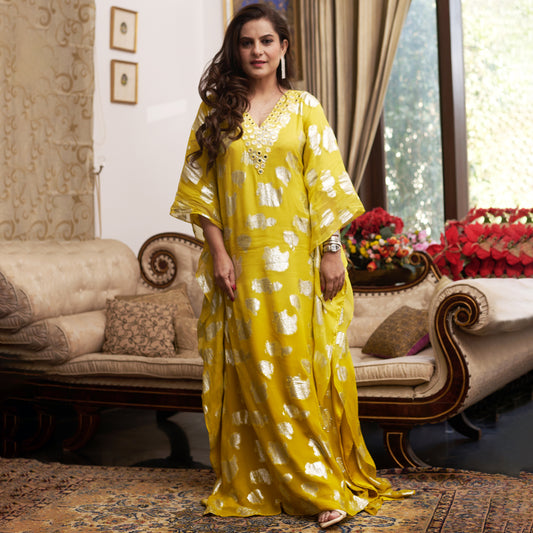 Yellow Ombre Full Length Kaftan