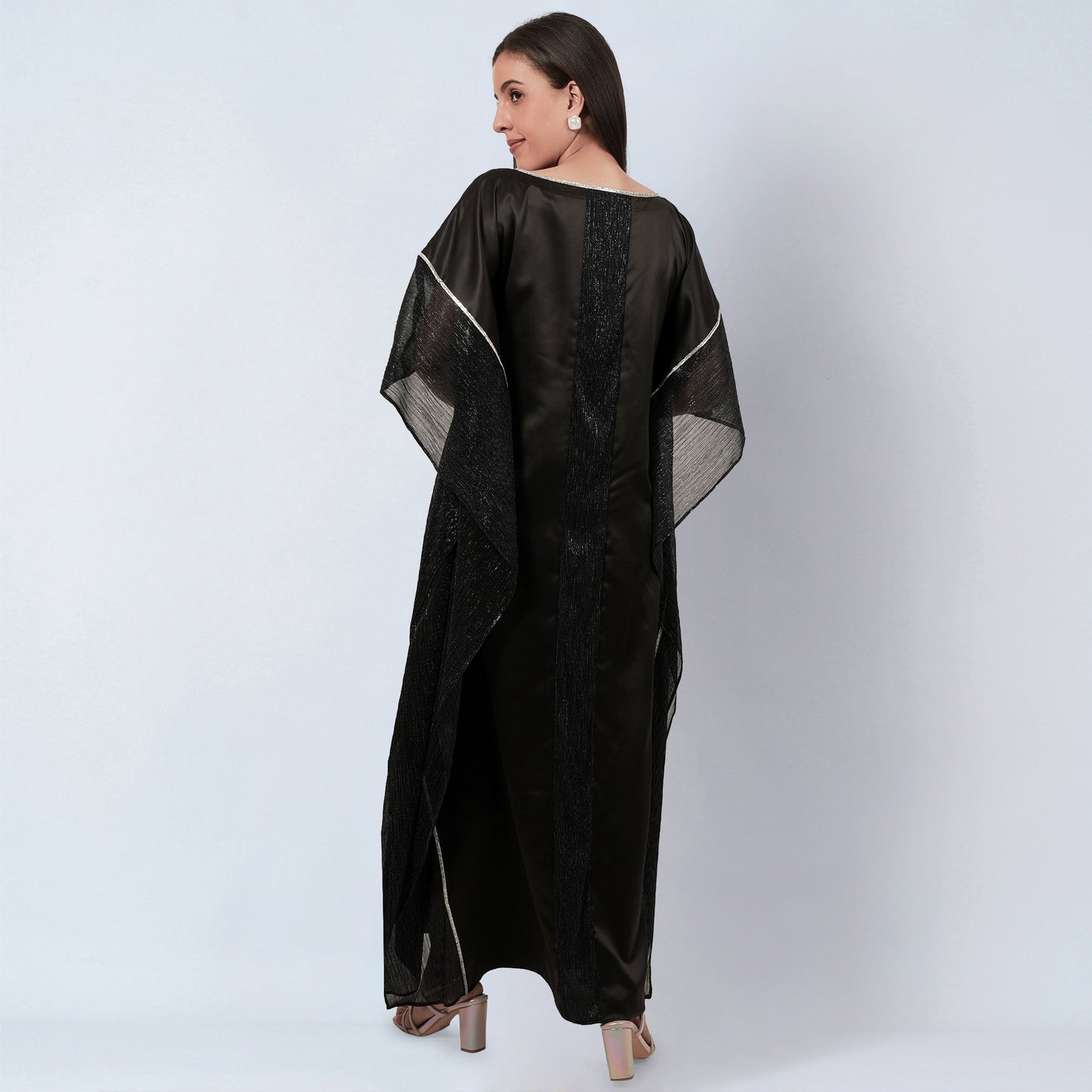 Black Embroidered Motif Full Length Kaftan