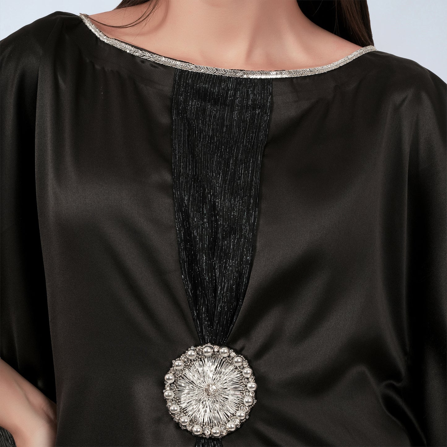 Black Embroidered Motif Full Length Kaftan