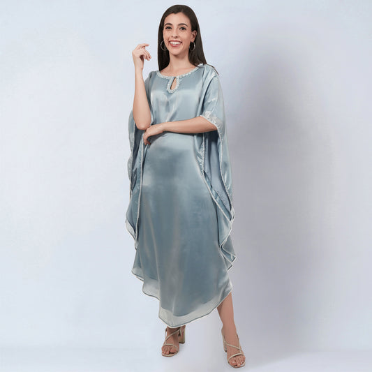 Blue Crystal Embroidered Round Kaftan