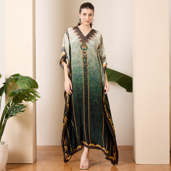 Green Animal Print Kaftan for Women – Embellished | First Resort by Ramola Bachchan