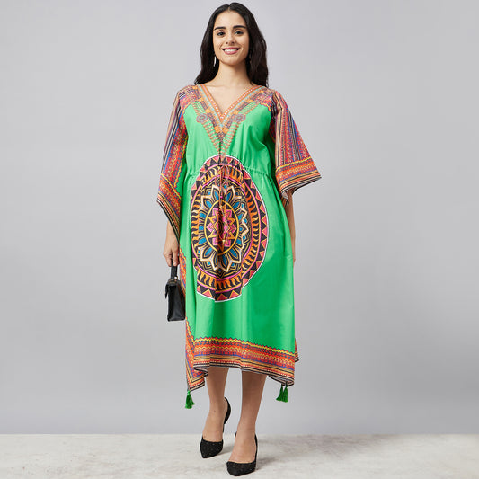 Green Tribal Mid Length Kaftan