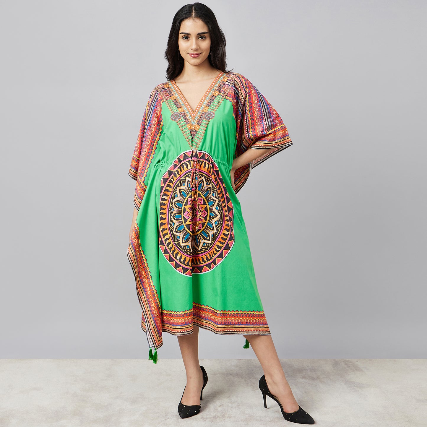 Green Tribal Mid Length Kaftan