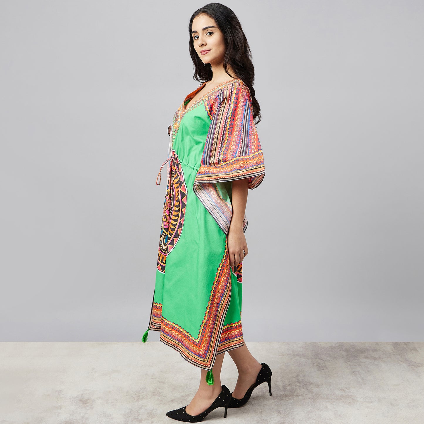 Green Tribal Mid Length Kaftan