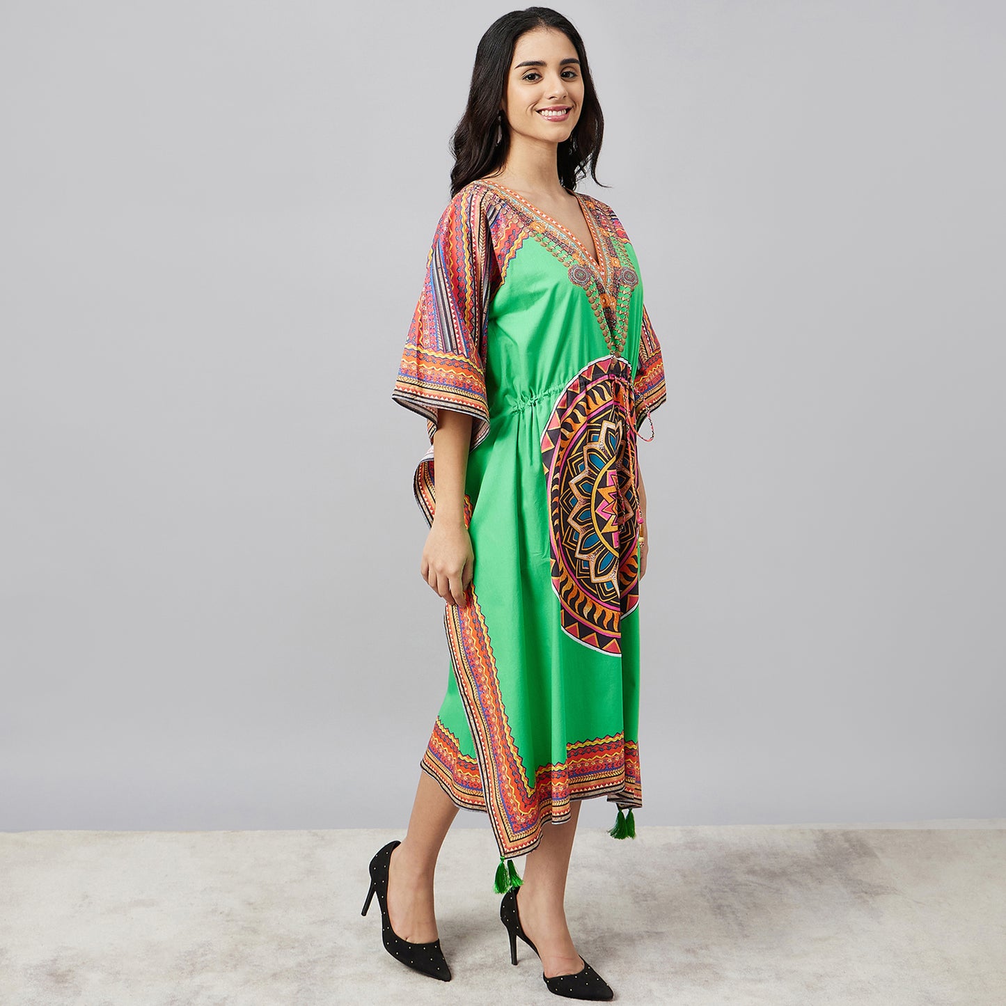 Green Tribal Mid Length Kaftan