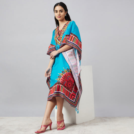 Sky Blue Tribal Mid Length Kaftan