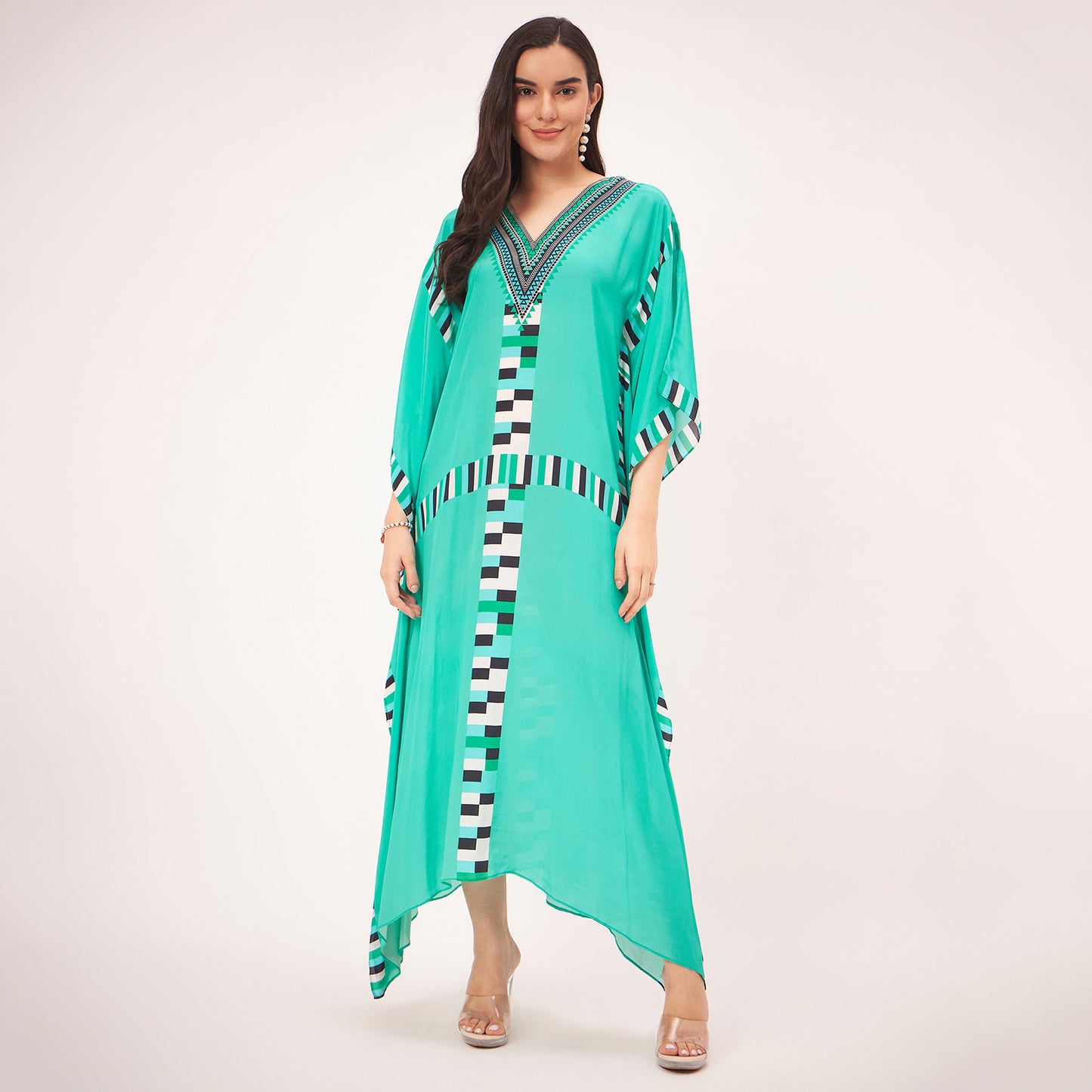 Green Geometric Mid Length Kaftan