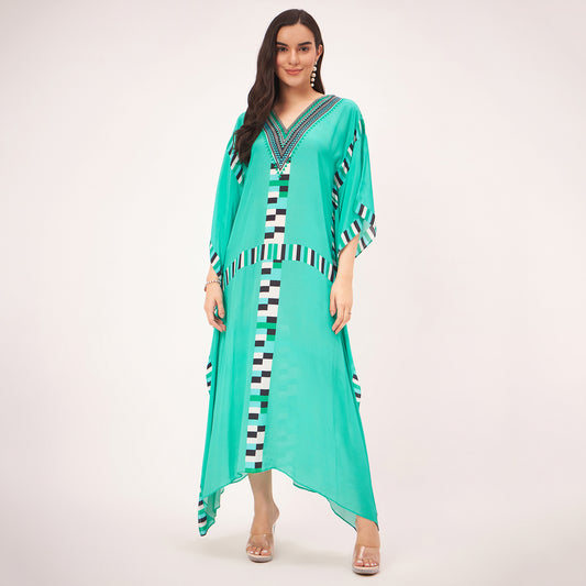Green Geometric Mid Length Kaftan