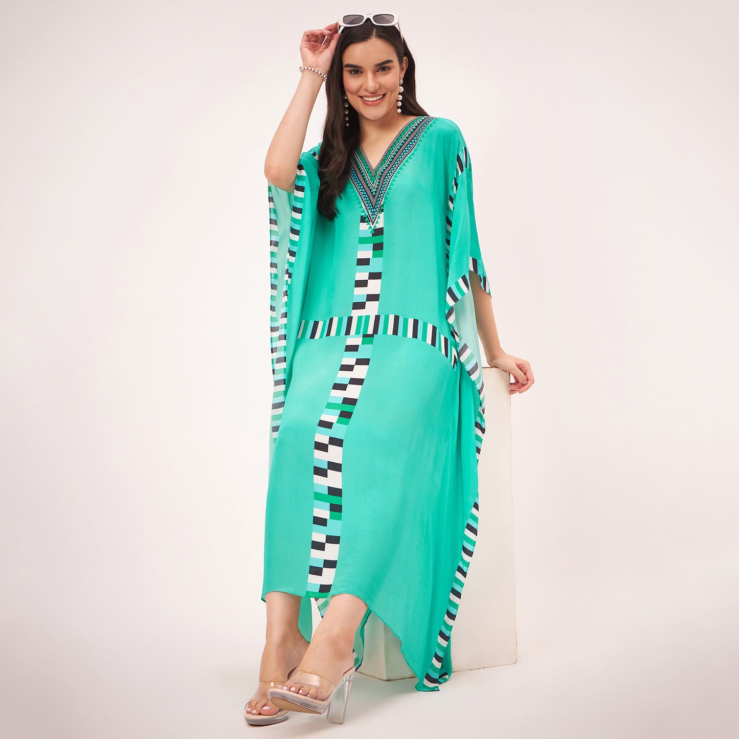 Green Geometric Mid Length Kaftan