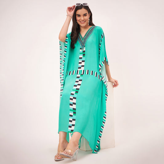 Green Geometric Mid Length Kaftan