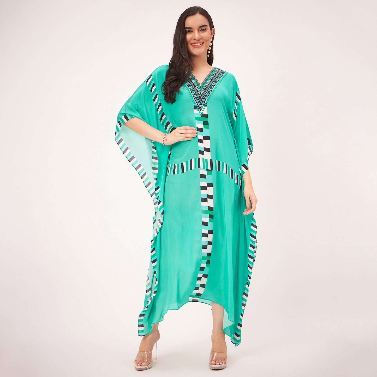Green Geometric Mid Length Kaftan