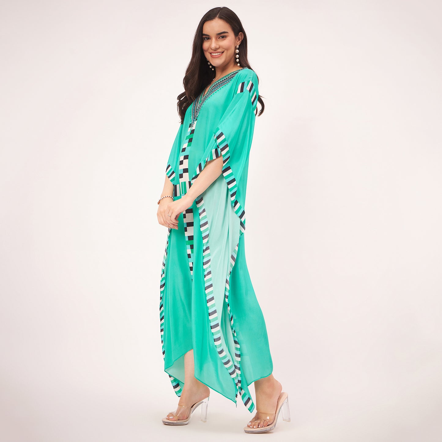 Green Geometric Mid Length Kaftan