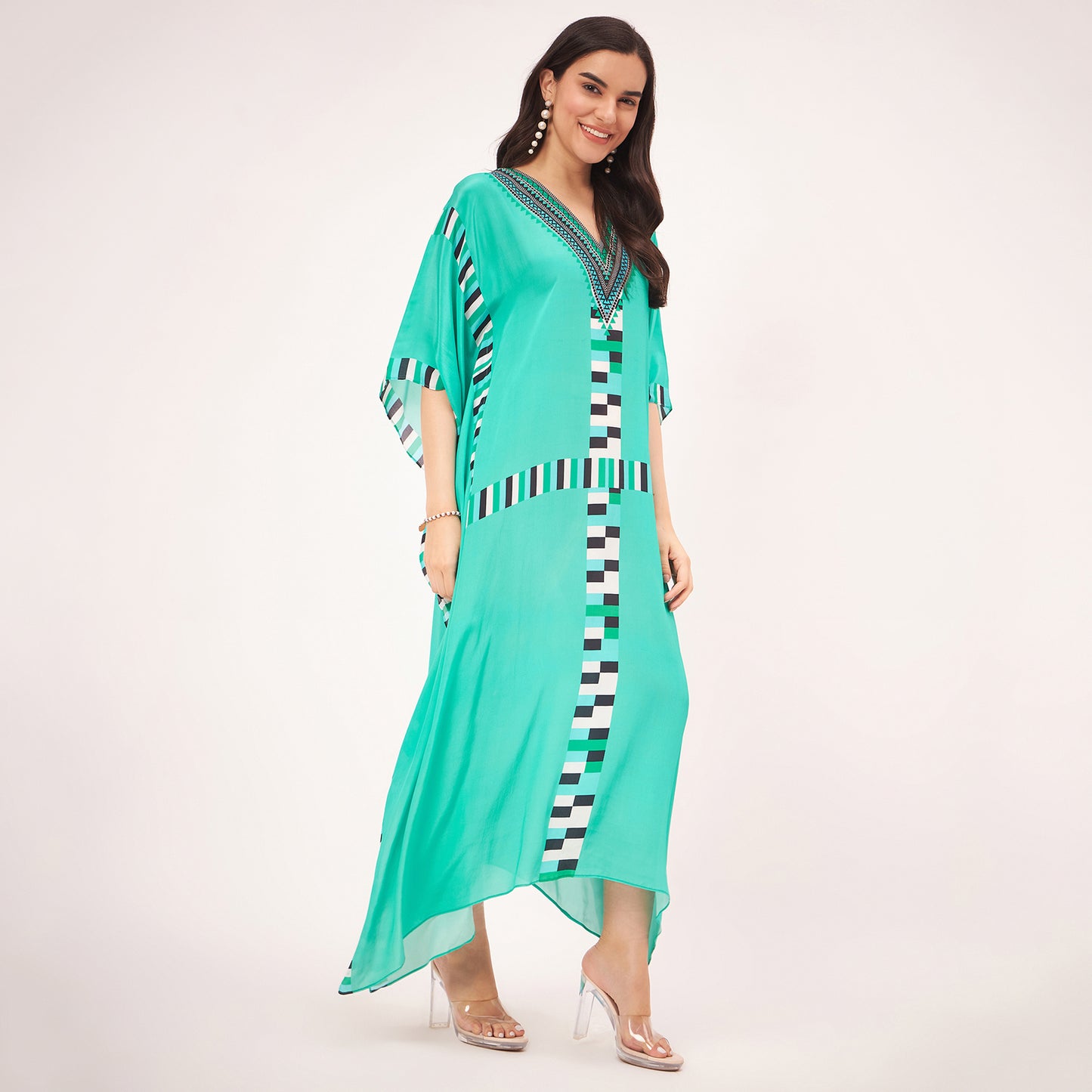 Green Geometric Mid Length Kaftan