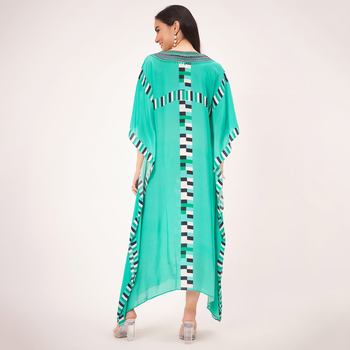 Green Geometric Mid Length Kaftan