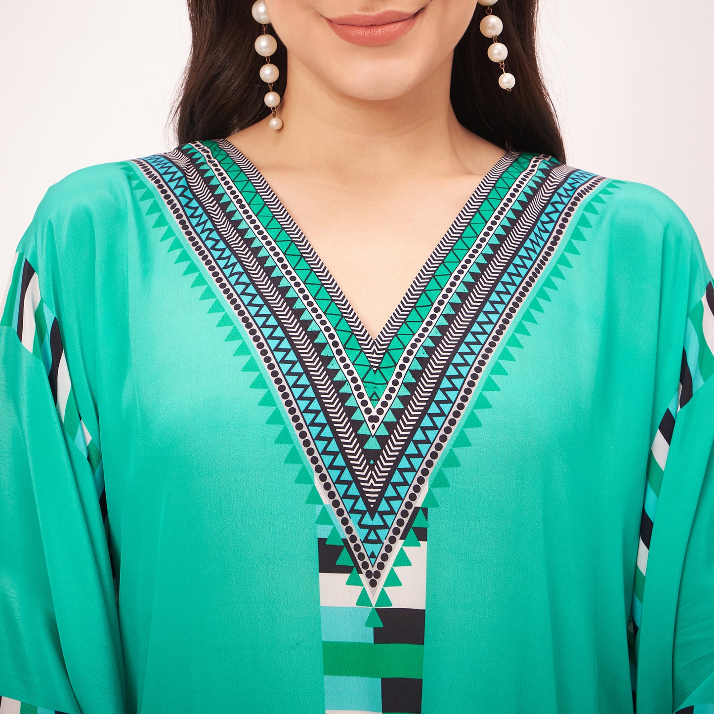 Green Geometric Mid Length Kaftan