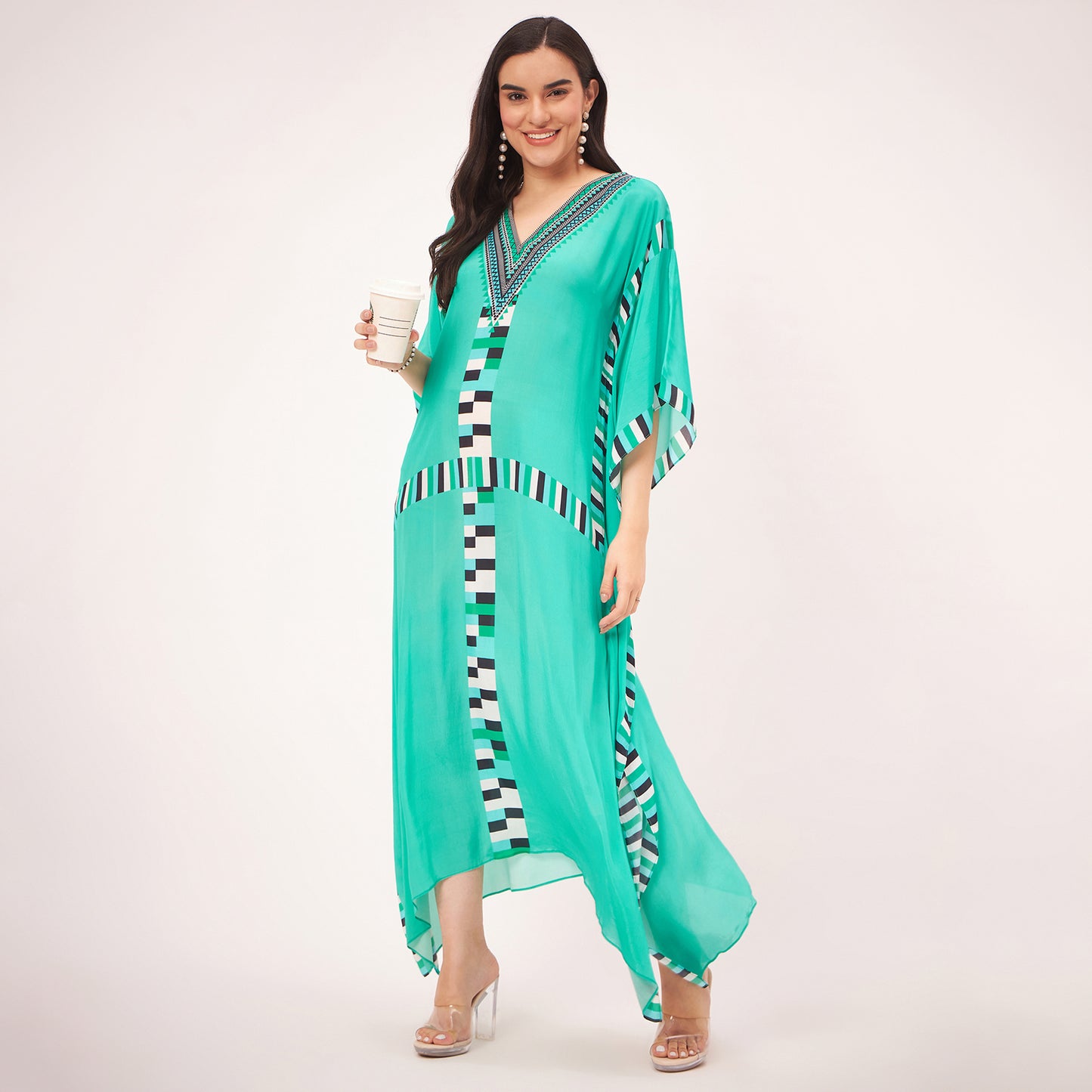 Green Geometric Mid Length Kaftan