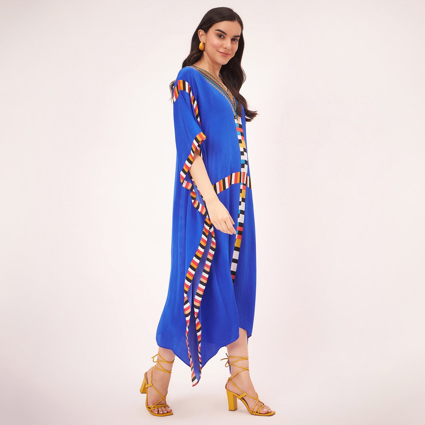 Navy Blue Geometric Mid Length Kaftan